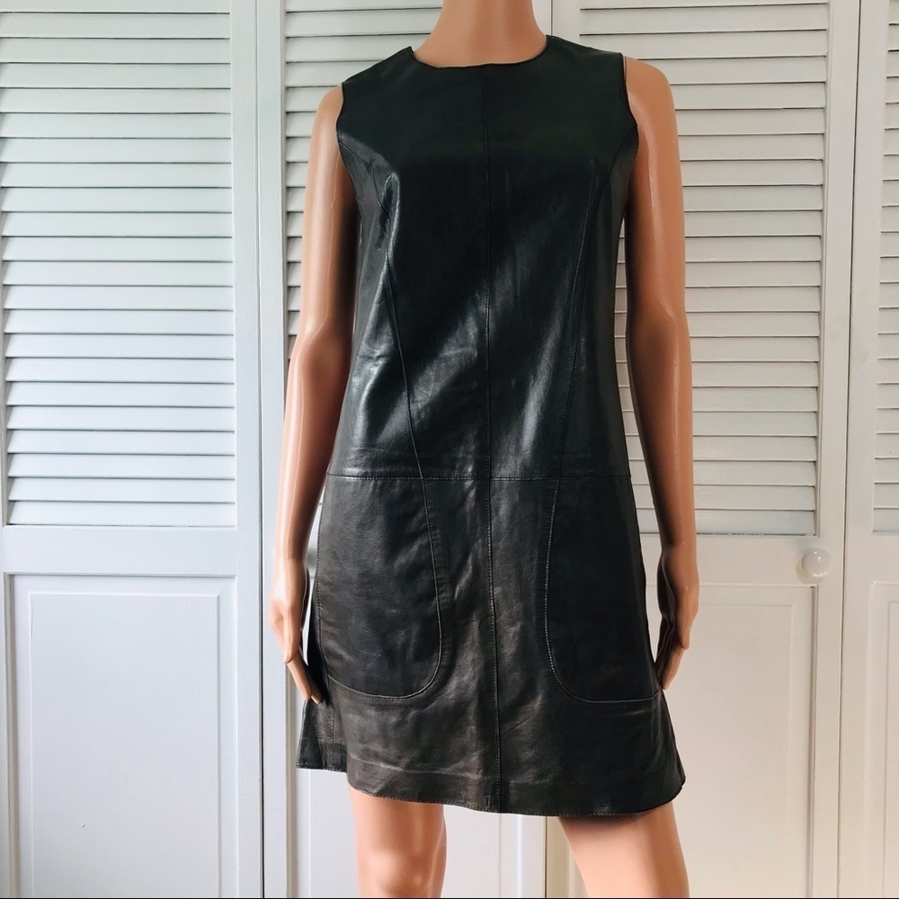 VINCE Oak Gray Supple Paper Leather Mini Dress Size 6